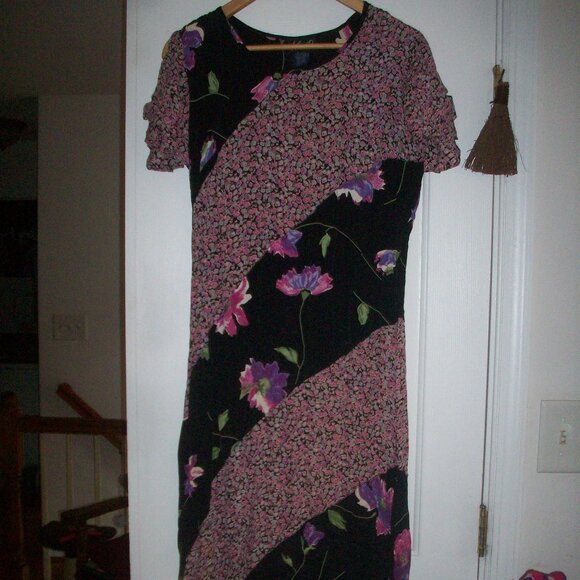 Vtg 90s Y2K Lola P Rayon Flowy Floral Midi Fairy Grunge Dress Gray Sz Medium - Picture 1 of 12